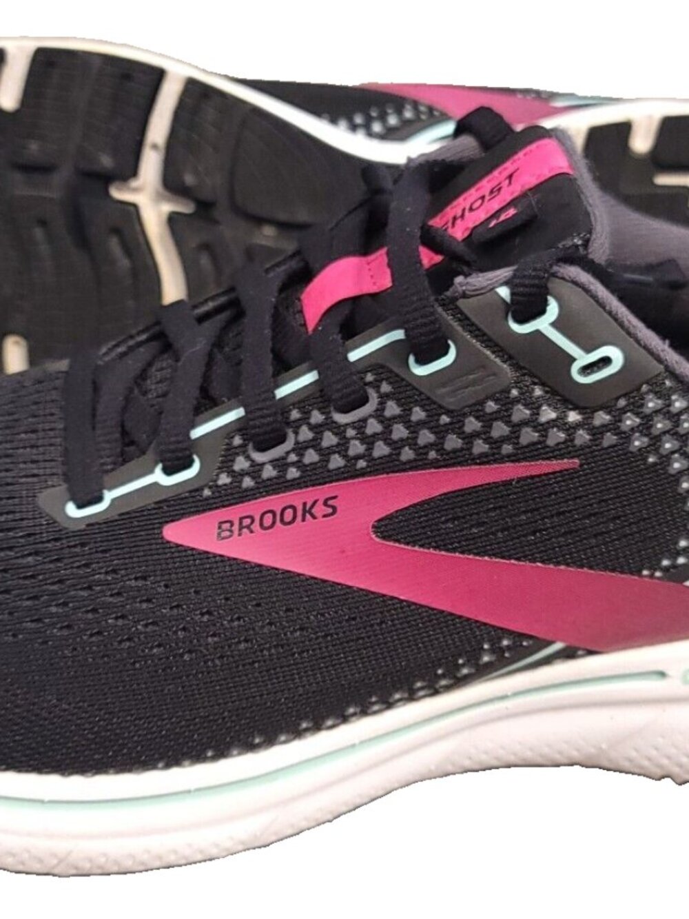 Clean Brooks Ghost 14 Womens Road-Running Shoes - Black/Pink/Yucca Size 8.5 - Picture 2 of 7